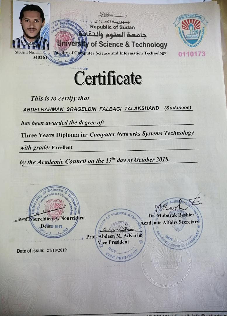 Three Years Diploma — Computer Networks Systems Technology credential